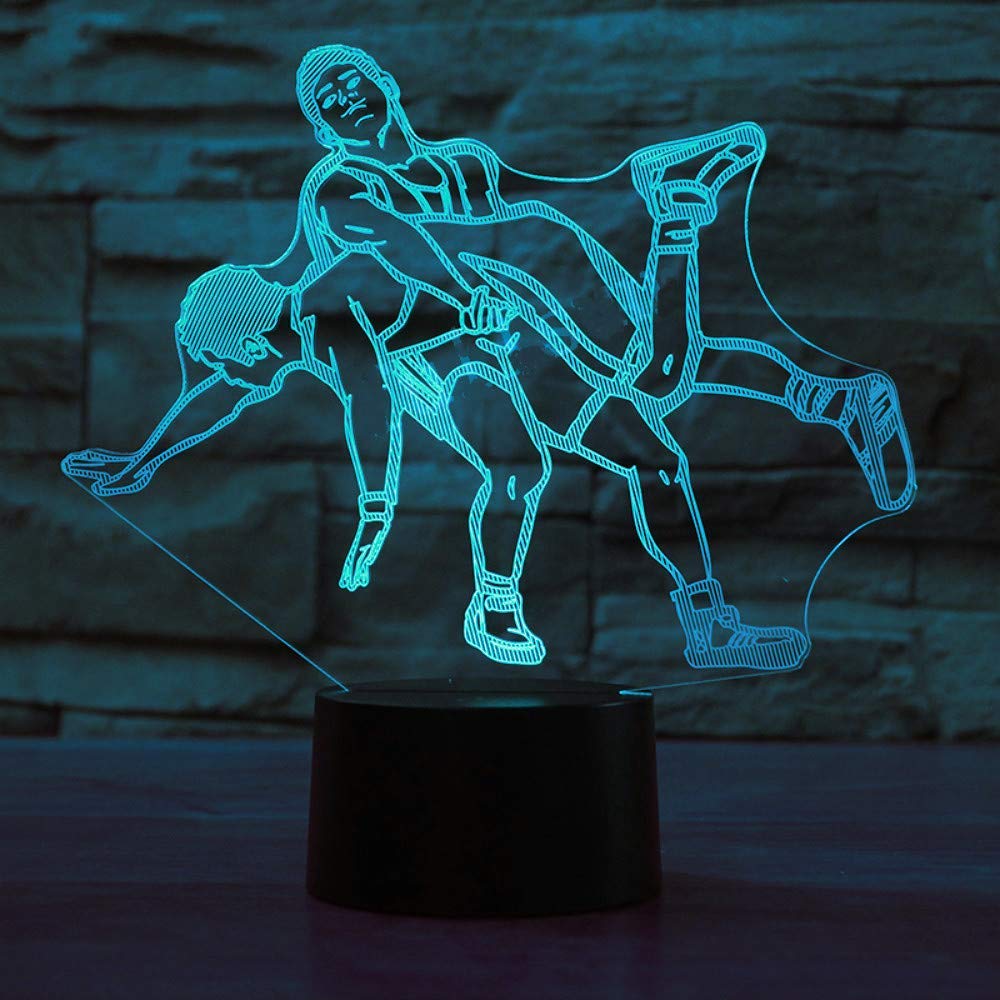 3D Wrestling Basketball Night Light Touch Switch Decor Table Desk Optical Illusion Lamps 7 Color Changing Lights LED Table Lamp Children Decor Toy Gift