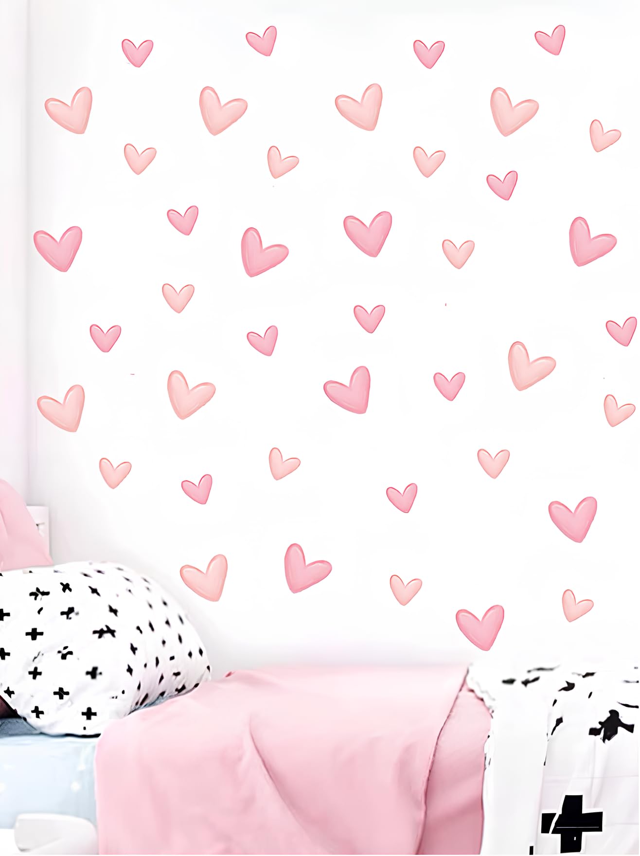 Set de 60 Pegatinas Infantiles Decorativas de Vinilo Adhesivo para Pared - Diseño de Corazones Rosa Adhesivos estilo Acuarela para Decoracion Habitacion Niño, Niña