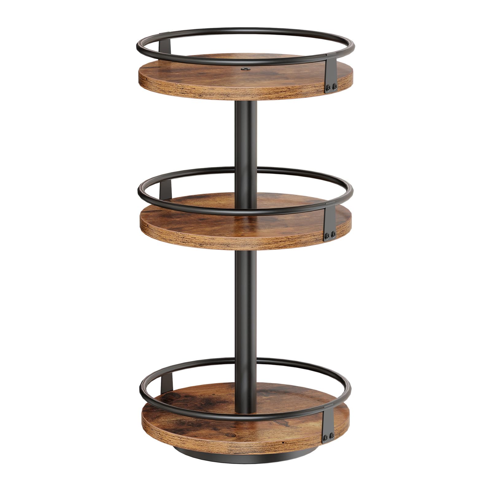 HOOBRO Étagère à Épices pivotante, Organisateur rotatif à 3 niveaux, Plateaux à Épices, rangement vertical, pour comptoir de cuisine, coiffeuse, table à manger, Marron Rustique et Noir EBF09TL01