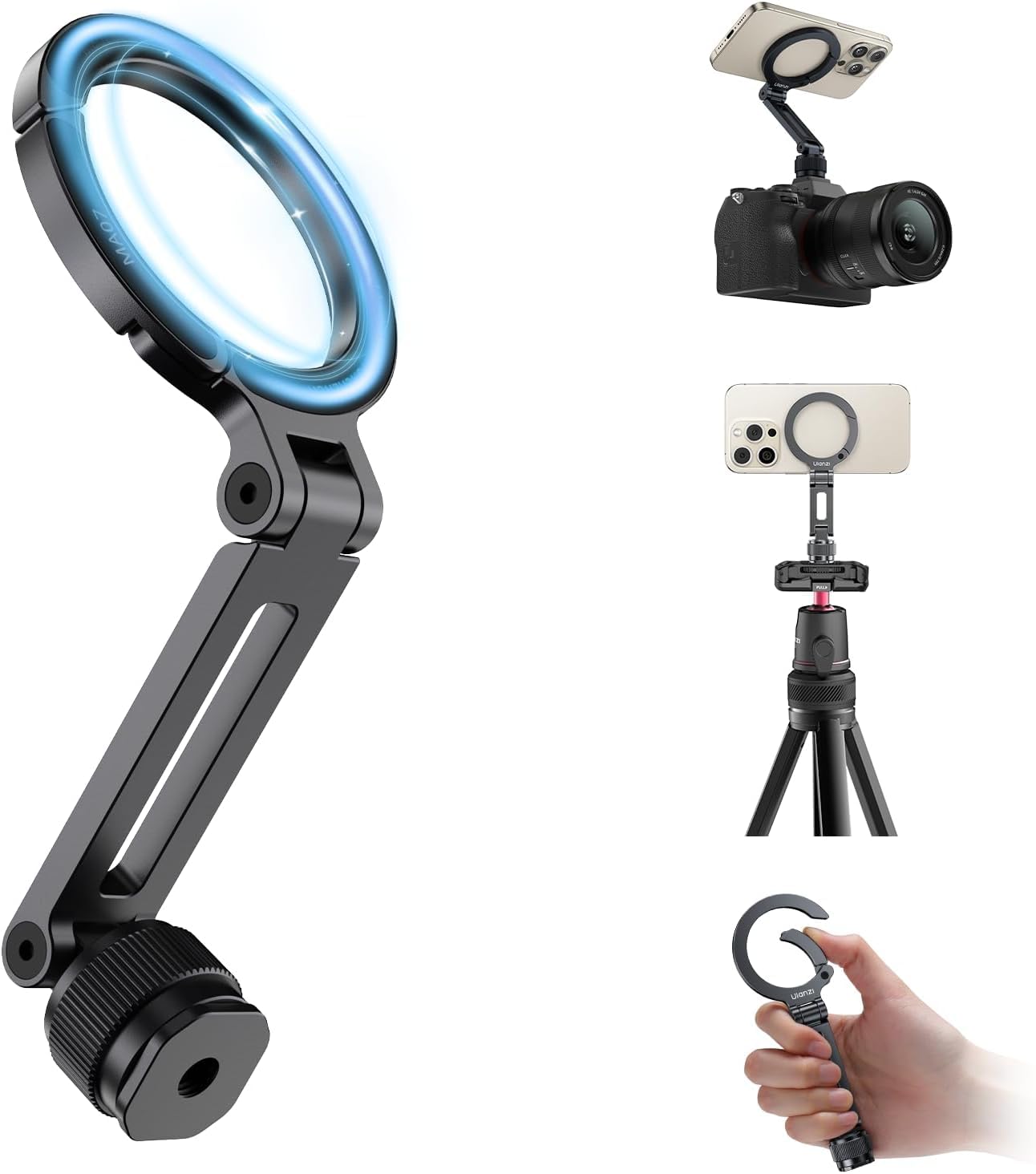 ULANZI MA07 Supporto magnetico per treppiede per telefono, supporto per telefono in alluminio con vite da 1/4", adattatore in metallo con scarpa fredda per fotocamera digitale, compatibile con iPhone