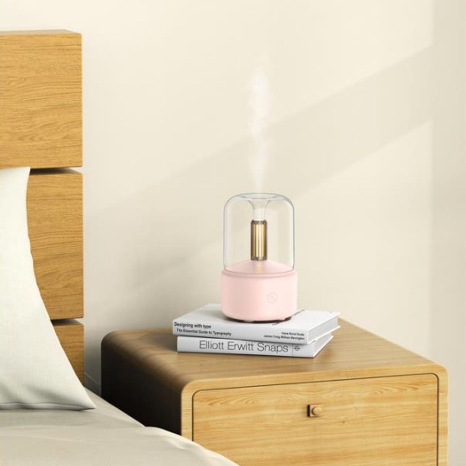 Difusor de Aceite Esencial de Aromaterapia Humidificador de Aire de Niebla Fría Luz Ambiental de Escritorio con Velas Luz Nocturna Decoración Hogar, 120ML