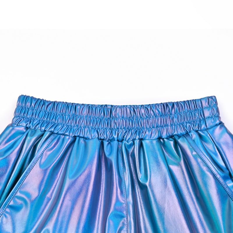 Image of Perfashion Women's Metallic Shiny Shorts Sparkly Hot Yoga Outfit