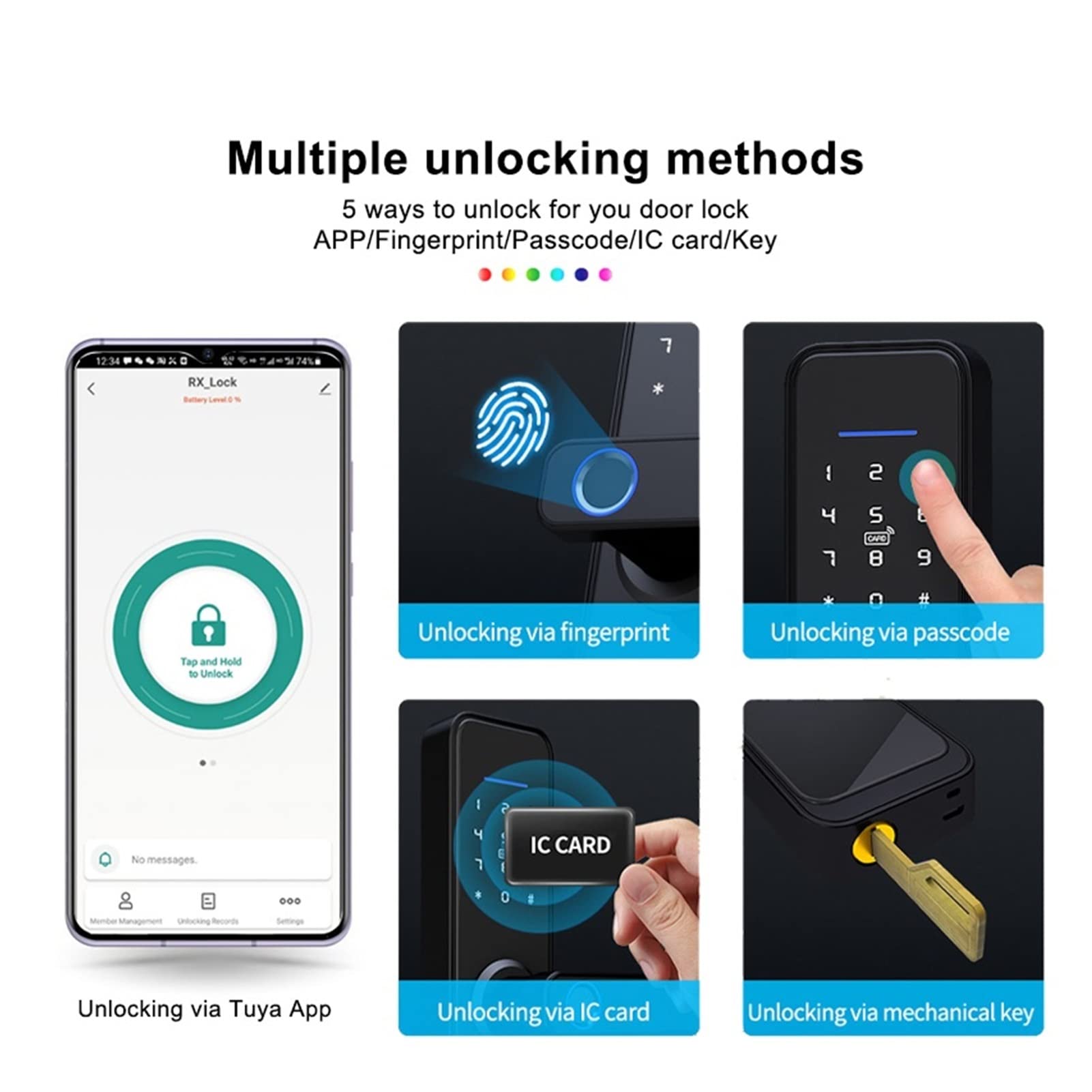 Cerradura inteligente, Bloqueo Eletrónico Wifi for la puerta de seguridad con bloqueo huellas digitales huella digital IC Tarjeta contraseña Entrada sin teclas aplicación(24 x 280 Single hole)