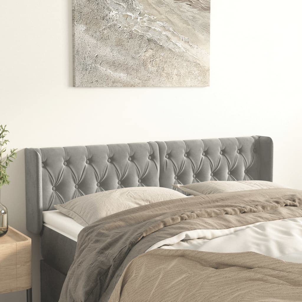 vidaXL Testiera ad Orecchio Grigio Chiaro 163x16x78/88 cm in Velluto