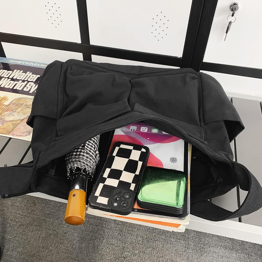 Canvas Crossbody Bag Messenger Cute Bag with Pins and Pendant for Women Girls Casual Shoulder Aesthetic School bag - Image 4