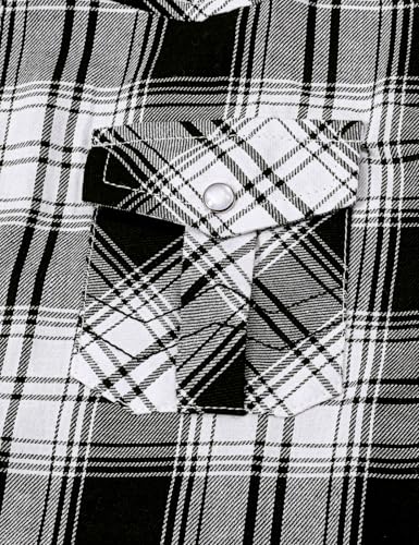 Image of COSLAND Boy's Toddler Cotton Western Short Sleeve Button Down Plaid Shirt, 4-14 Years