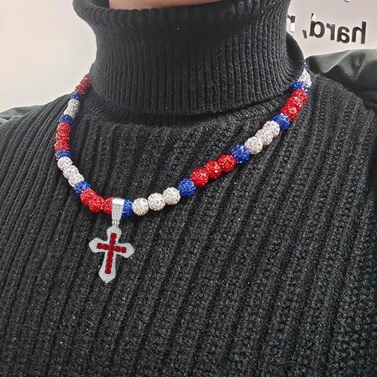 Ice Baseball Necklaces for Men Cross Pendant Necklaces Rhinestone Baseball Bead Necklace Bling Baseball Choker Necklace Discoball Necklace for Baseball Team Jewelry3