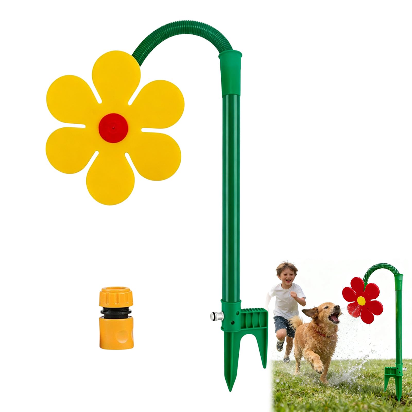 Crazy Daisy Sprinkler, 360° Rotating Dancing Flower Water Sprinkler, Spinning Sunflower Sprinkler with Adapter, Fun Irrigation Tool for Yard Watering, Kids & Pets Outdoor Water Play (1PC-B)