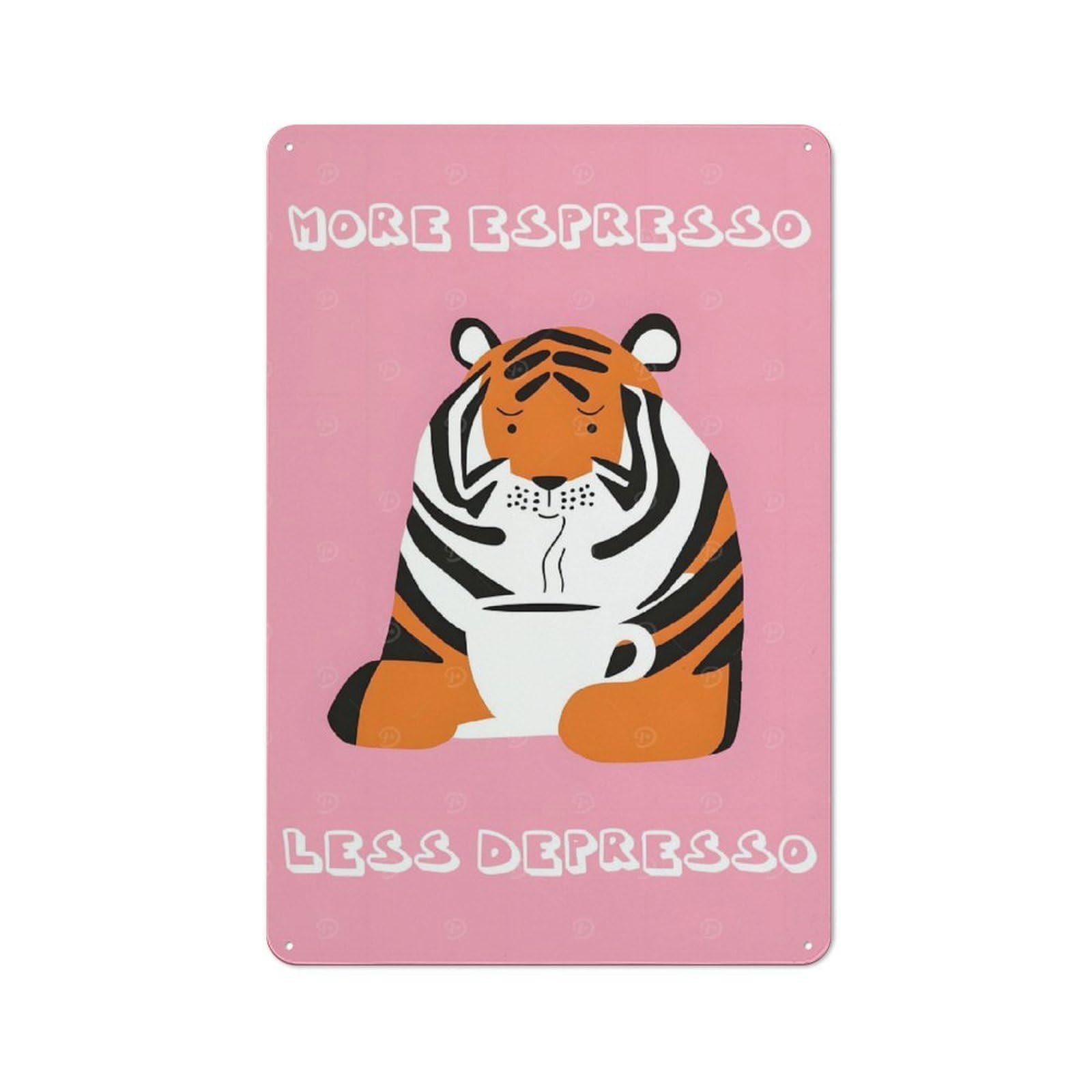 Tiger Coffee - More Espresso Less Depresso Vintage Tin Sign 30x20cm, Rustic Bistro Wall Plaque for Kitchen, Cafe, Pantry Or Dining Room