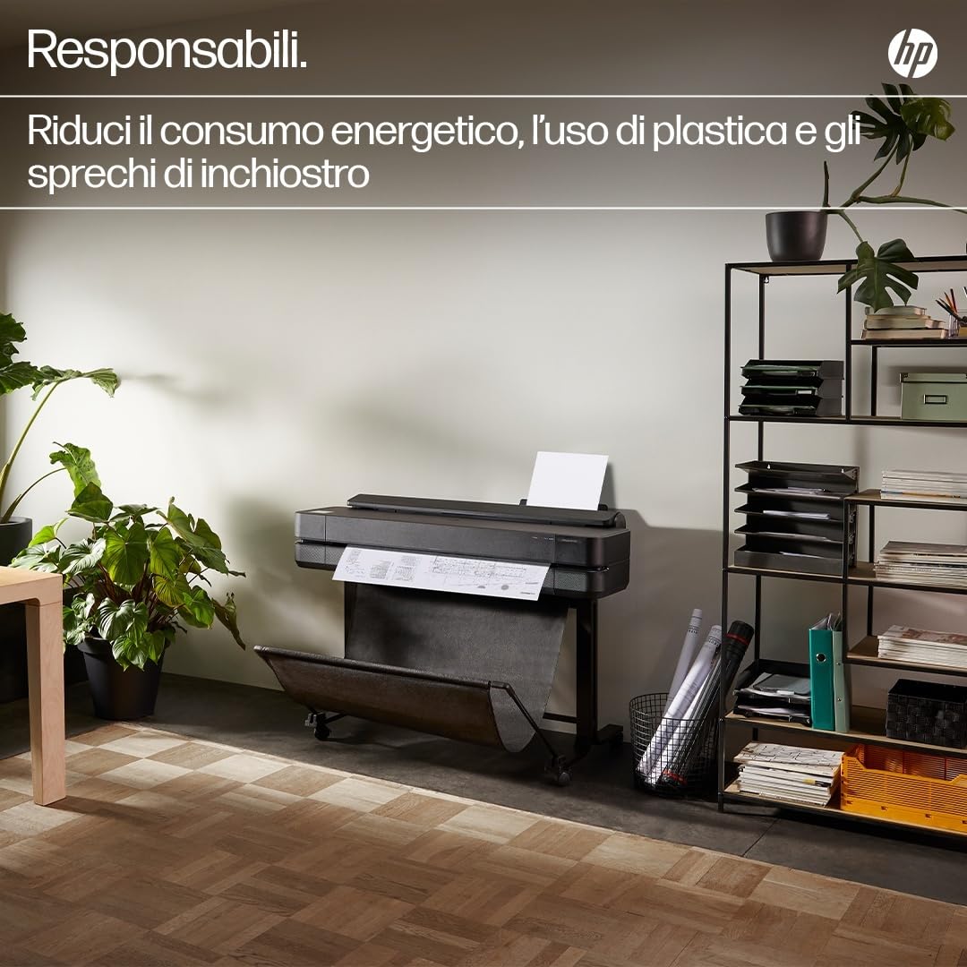 HP DesignJet T630 Stampante Grandi Formati 91 cm 5HB11D, A4-A0, 76 Pagine A1/h, Gigabit Ethernet, USB, Wi-Fi, Nero