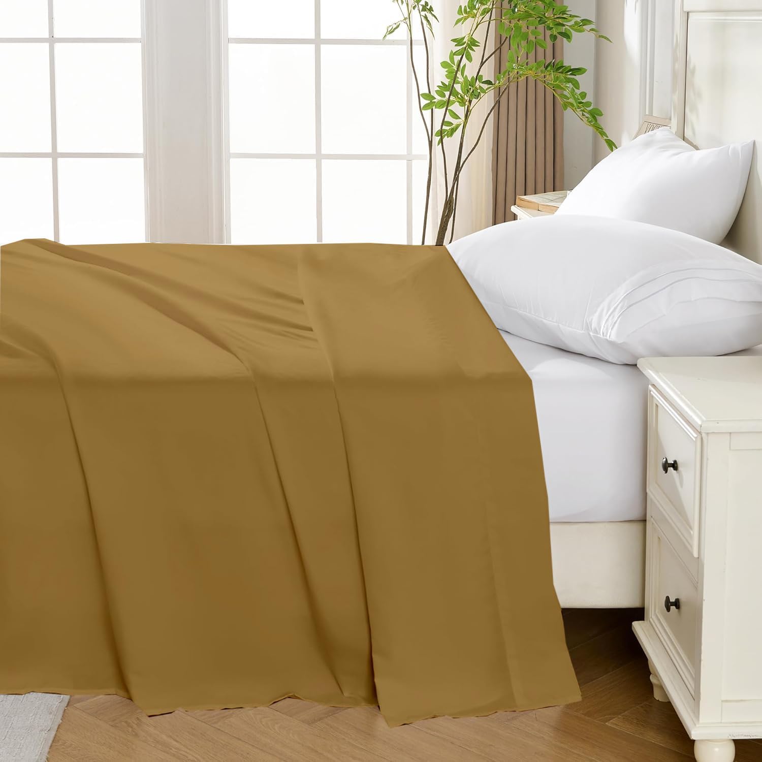 Flat Sheet Only Taupe 1000 Thread Count Egyptian Cotton Top Sheet - Texas King - 132 x 110 Inches - Extra Large Flat Sheets Oversize Flat Sheets