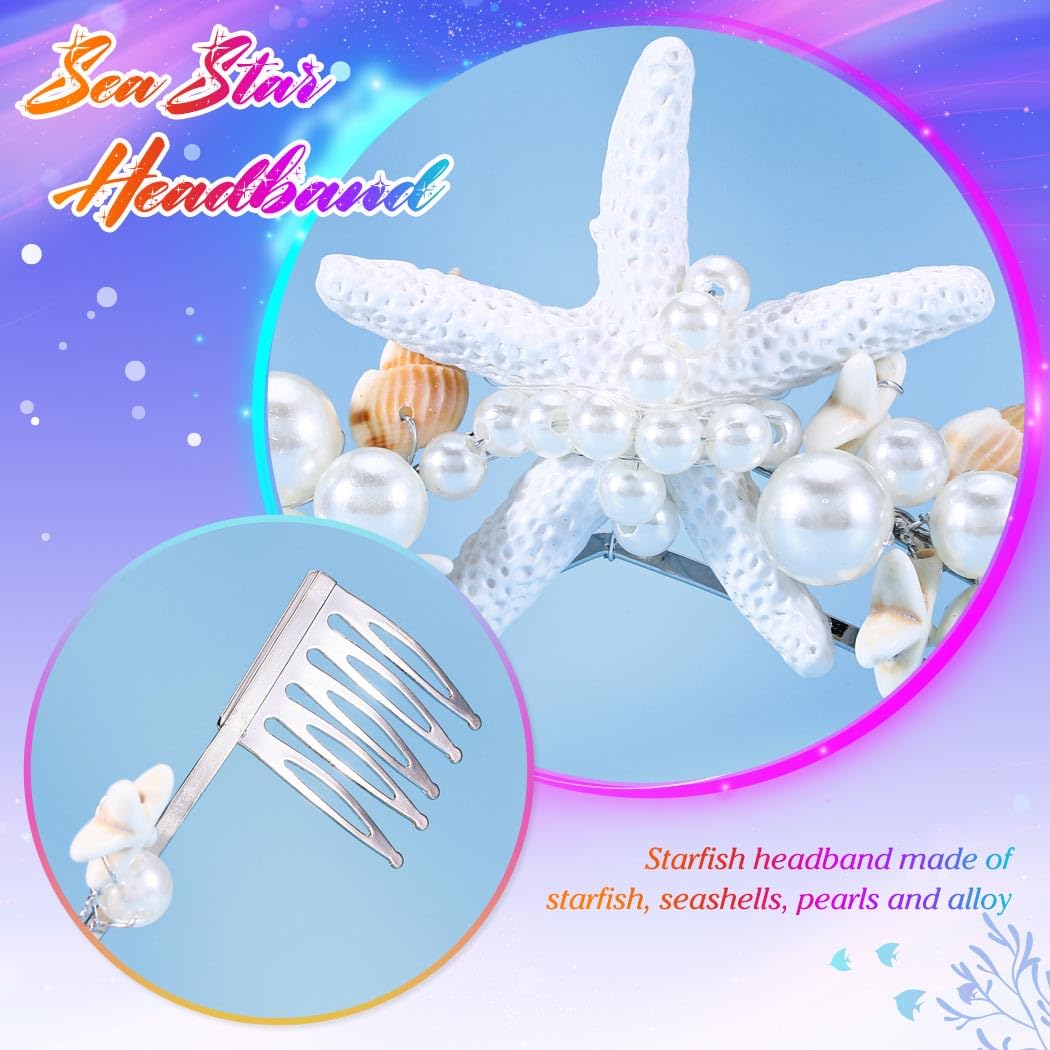 Unicra Mermaid Crown Tiaras Seashell Headband Starfish Wedding Hair Accessories for Women and Brides, Silver - Image 4