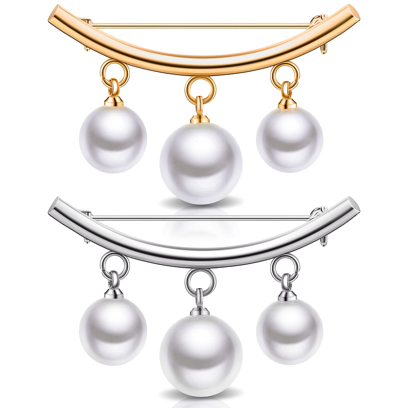 MAKINGTEC2 Pieces Artificial Pearl Brooch Pins Anti-Exposure Neckline Safety Pins Faux Pearl Sweater Shawl Clips for Women Girls Wedding Party Decorations (Gold and Silver)