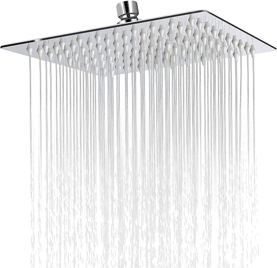 IONIX 6 inch Rain shower Stainless Steel 304 shower head 6 inch, luxury bathroom shower 6 x 6 size, heavy metal SS-304 grade material, Ultra slim, Silver, 1 set