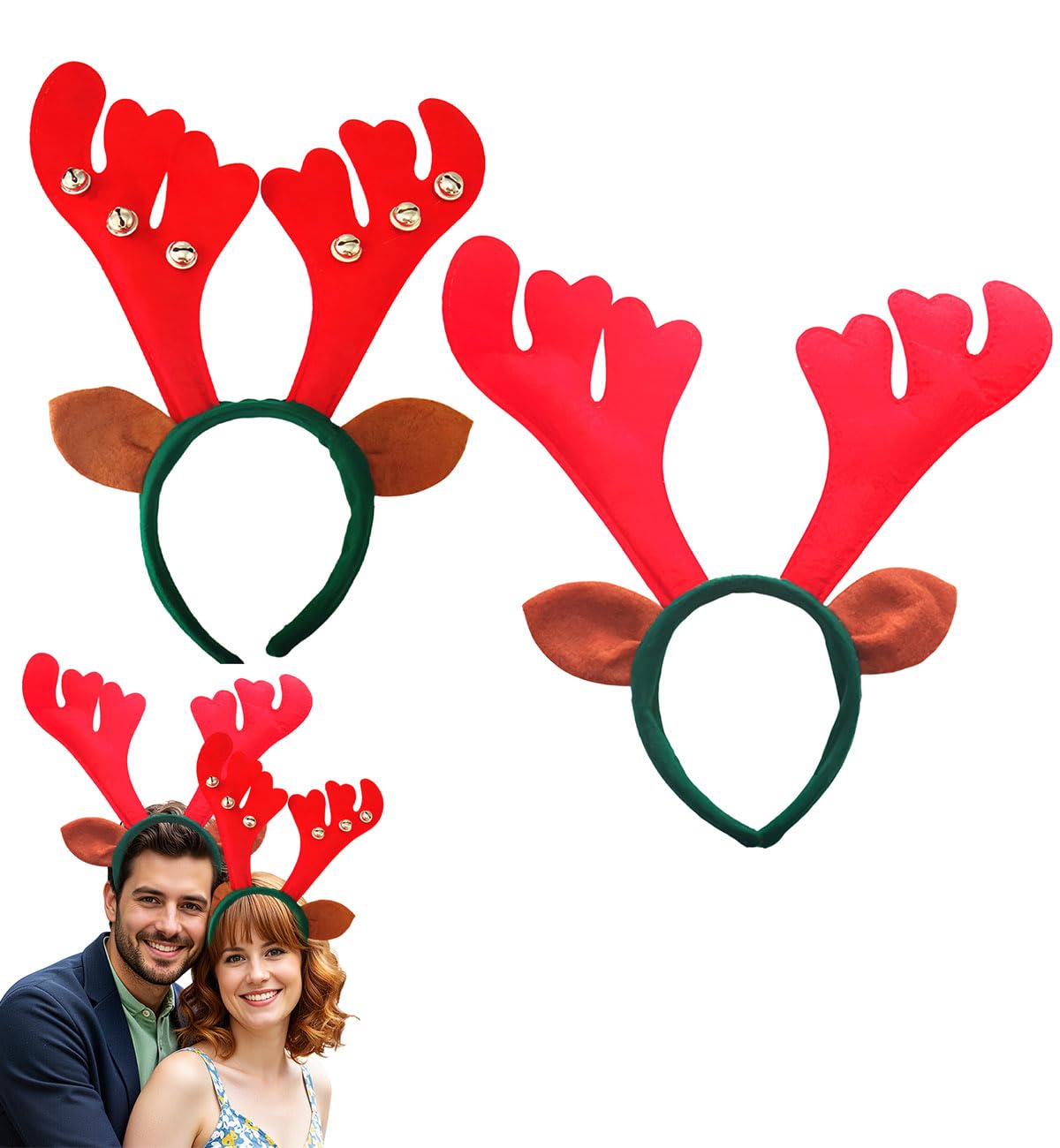SHIFANQI 2Pack Reindeer Antlers Headband, Deer Ears with Bells for Women Men, Hair Accessories for Christmas Party, Costume, Festival Decoration โ image 1