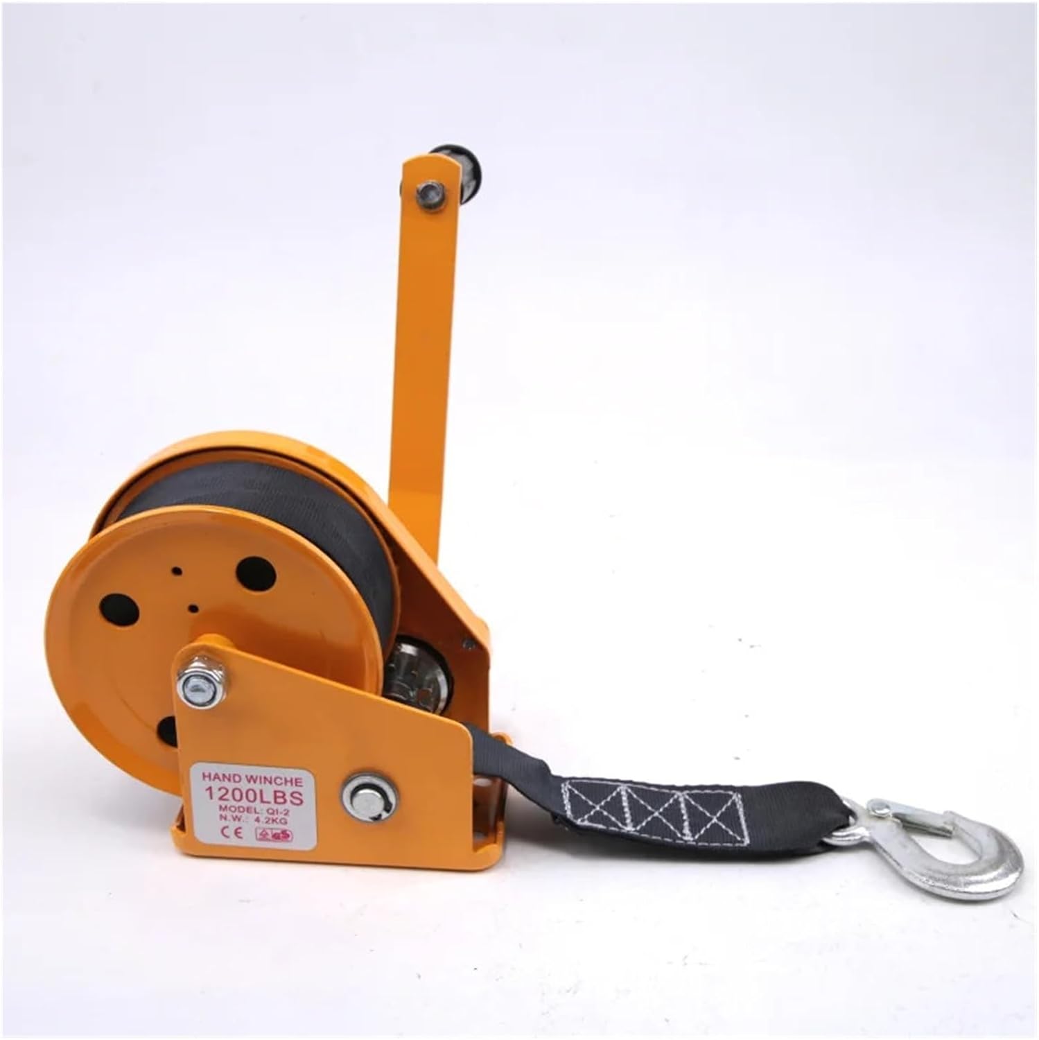 1200LB Self-Locking Hand Winch with Brake, Marine Puller with 10M Polyester Webbing Strap for Boat Trailers and Heavy-Duty Applications (Yellow)