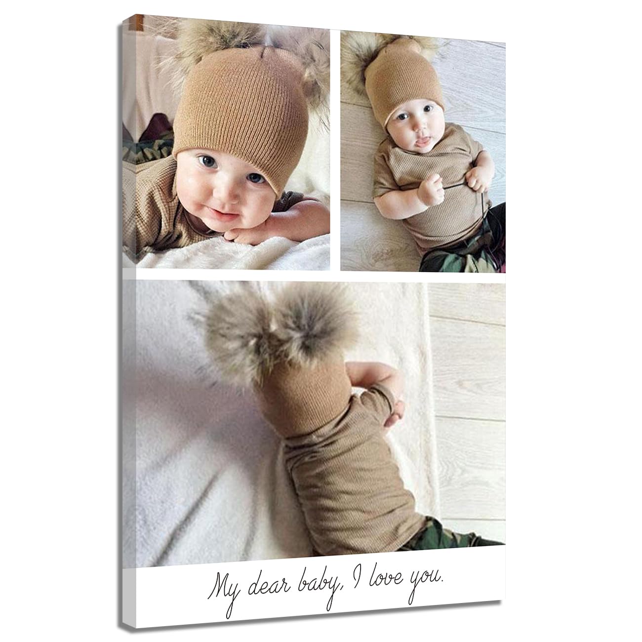 ZQQART Personalized Custom Photos Wall Art Collage Multi Picture on Canvas Prints Customized Family Painting Custom Baby Wedding Couple Poster (Gold,60x90cm)