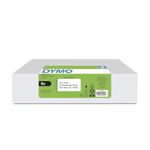 DYMO Authentic LW Standard Shipping Labels for LabelWriter Label Printers, White, 2-1/8" x 4", 6 rolls of 220 (1320 Total)