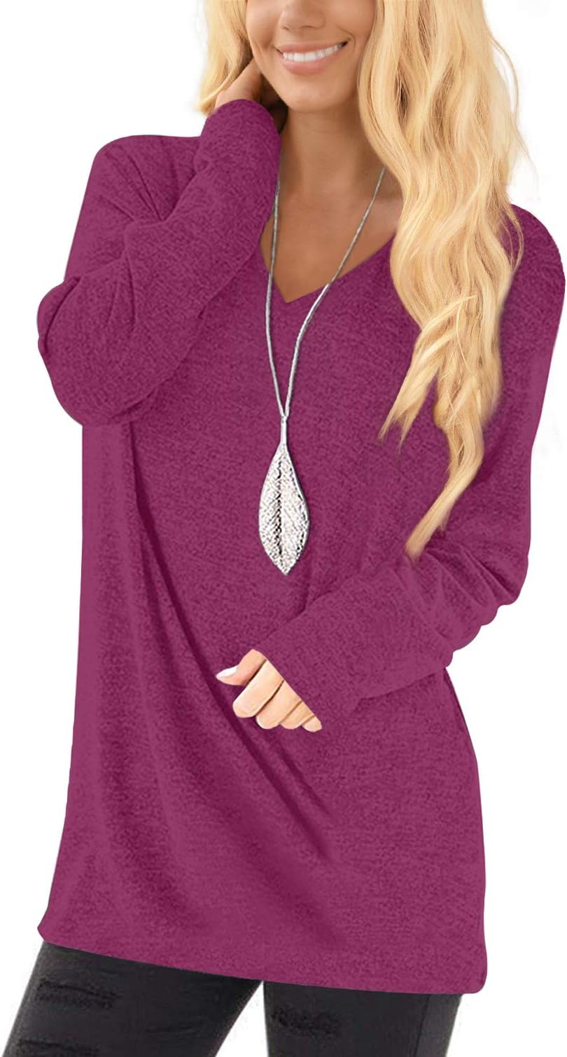 Jescakoo Tunic Tops to Wear with Leggings Long Sleeve V Neck T Shirts Casual Loose Fit