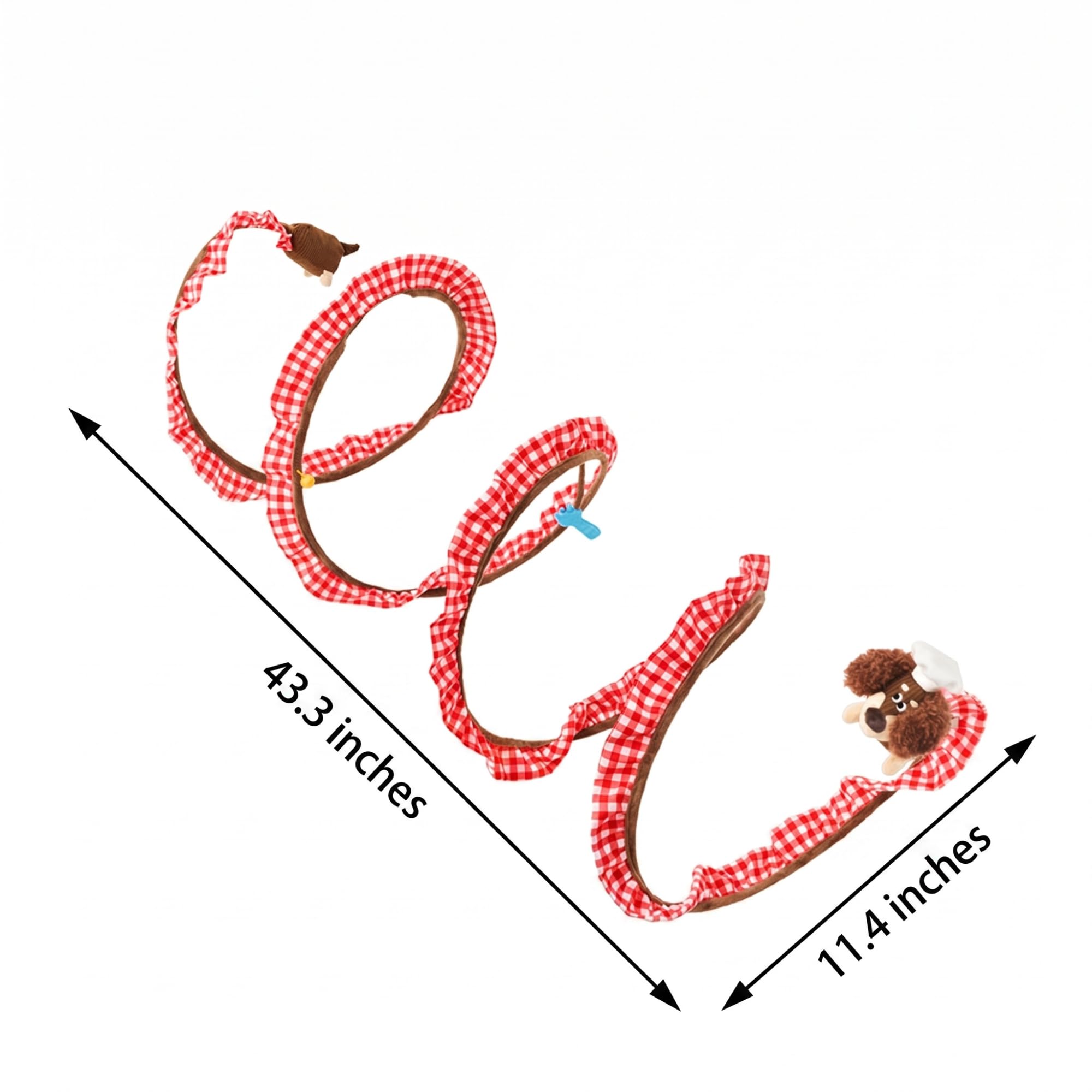 ZEZE Monica Tunnel à ressort pour chat avec herbe à chat et froissement, tube en spirale à 360°, pointe en plumes, cloche et jouet suspendu, ouverture de 28,9 cm, tunnel pliable pour chat d'intérieur