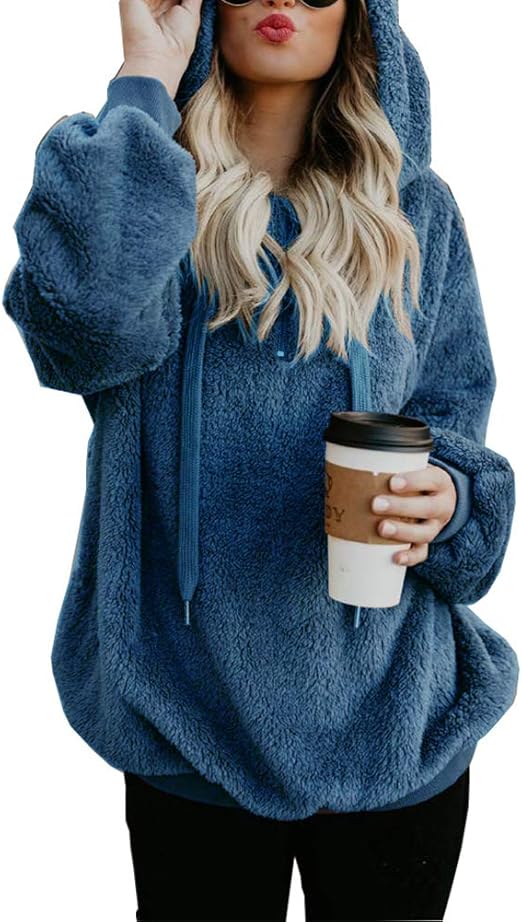 Women's Casual Long Sleeve Teddy Fleece Hoodie Sweatshirt Pullover