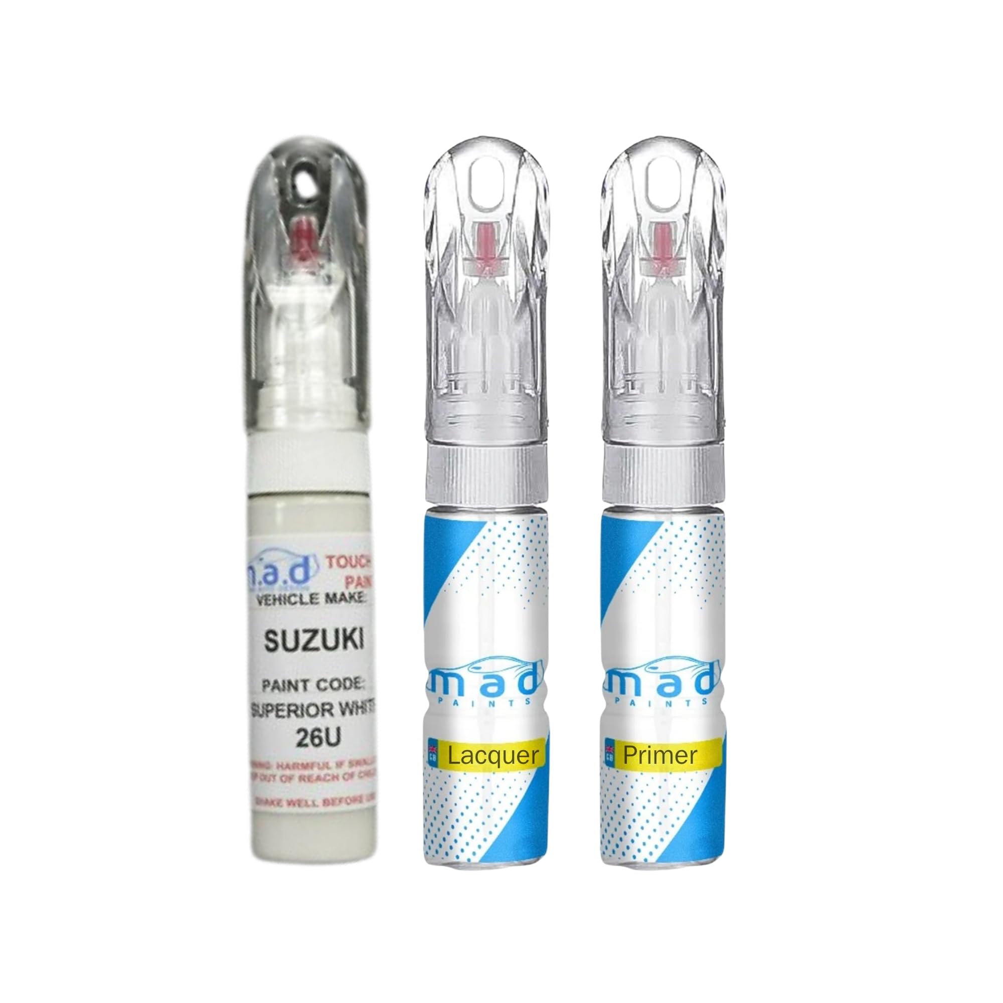 M.a.d Myldan Auto Design White Madpaints Suzuki Superior 26U Touch Up Pen Bottle Brush Repair Paint Chip Scratch (Paint + Primer + Lacquer)