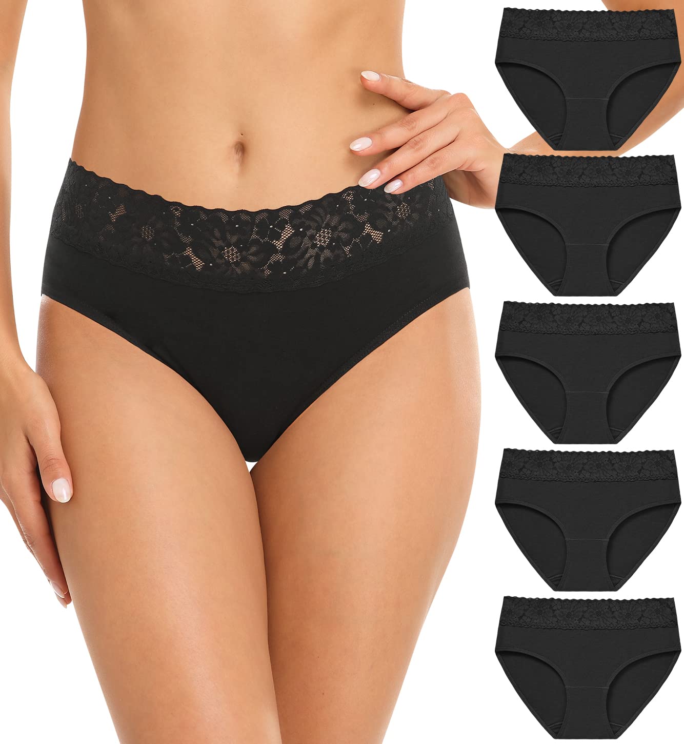 Women's Underwear Lace Briefs Cotton Hipster Women's Panties Underwear Women Pack of 5-image-48