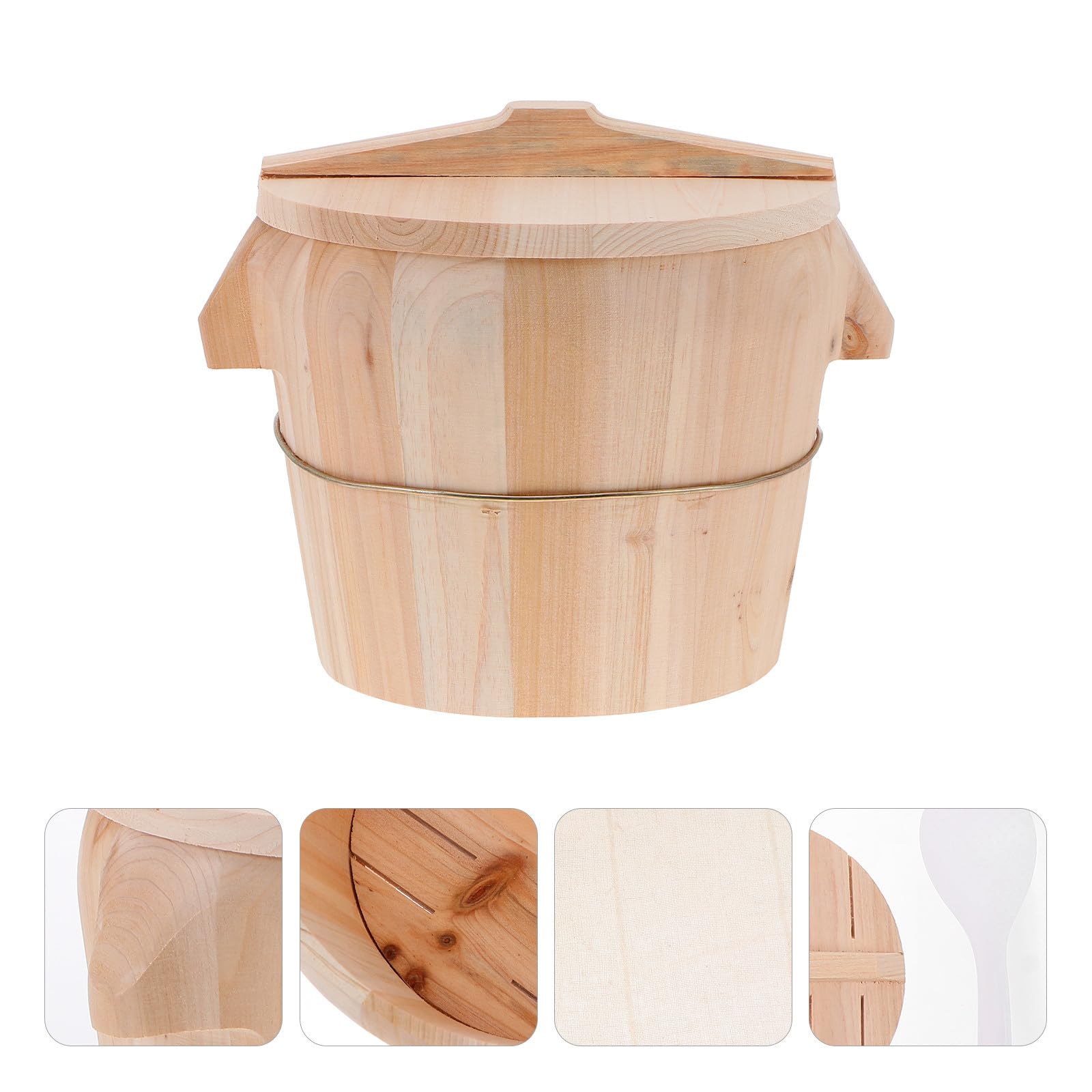 iplusmile Vaporera de Cocina con Asa Lateral con Tapa de Madera Beige y Diseño Antideslizante Cubo de Arroz Hogar y Fondo Móvil para Cocinar al Vapor