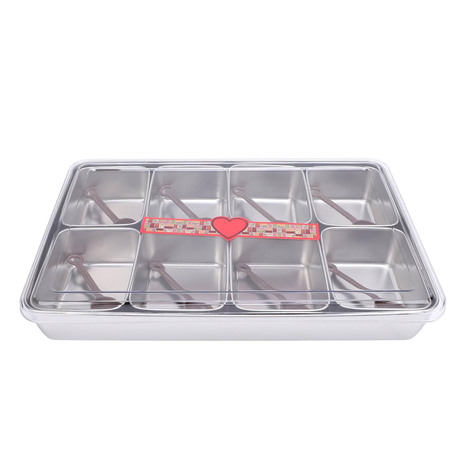 Greensen 8 Compartiments Plateau à Condiments, Bac à Condiments Refroidi par Glace Plateau de Service pour Fruits Boîte à Snacks Contenant avec Fond Antidérapant pour Accessoires (Style en acier