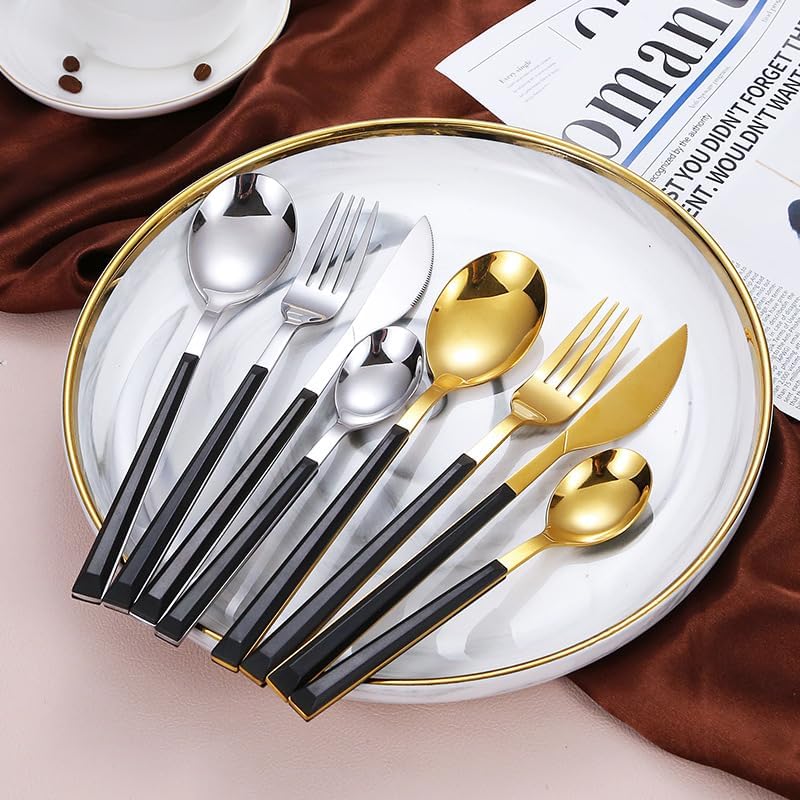 Silverware Flatware Cutlery Set, 4 Pieces Imitation Marble Stainless Steel Cutlery Cutlery For Home Use And Hotel Steak Cutlery, Forks And Spoons Gift Box Set(White Silver,8Set)