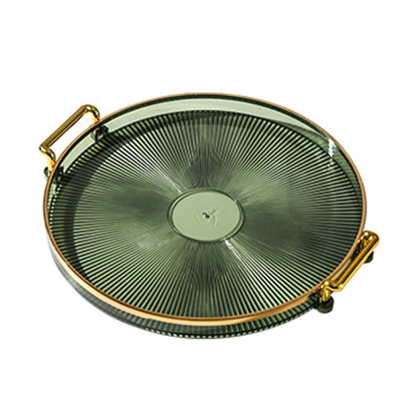 Golden Handles Serving Platter, Acrylic Decorative Round Tray, Display Tray for Home Bar Restaurant (Dark Green)