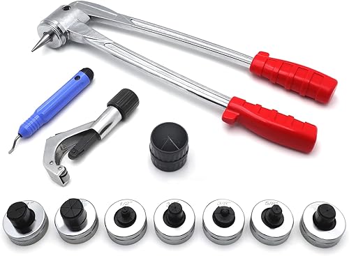 Miniatura 6 de HTTMT - 7 expansores de tubos Herramienta expansora de tubería de plomería 7 palancas HVAC Kit de estampación de tubos de cabezales de cobre en azul