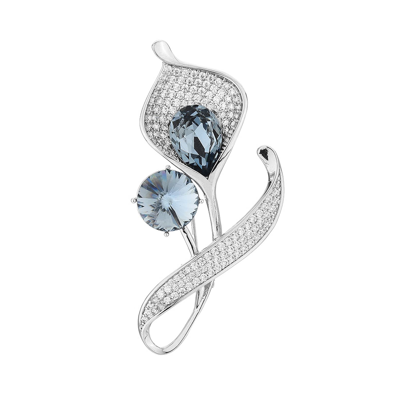 LYGXWJFC Elegancka niebieska broszka z cyrkonią sześcienną dla kobiet Calla Lily Pin Broszka biżuteria