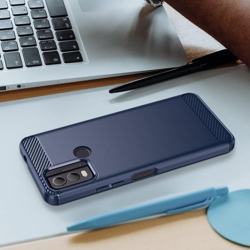 Image of NPRC Hybrid Ultra Slim Protective Case TPU Non-Slip Carbon Fiber Texture Shockproof Case Cover for Nokia C22 - Blue