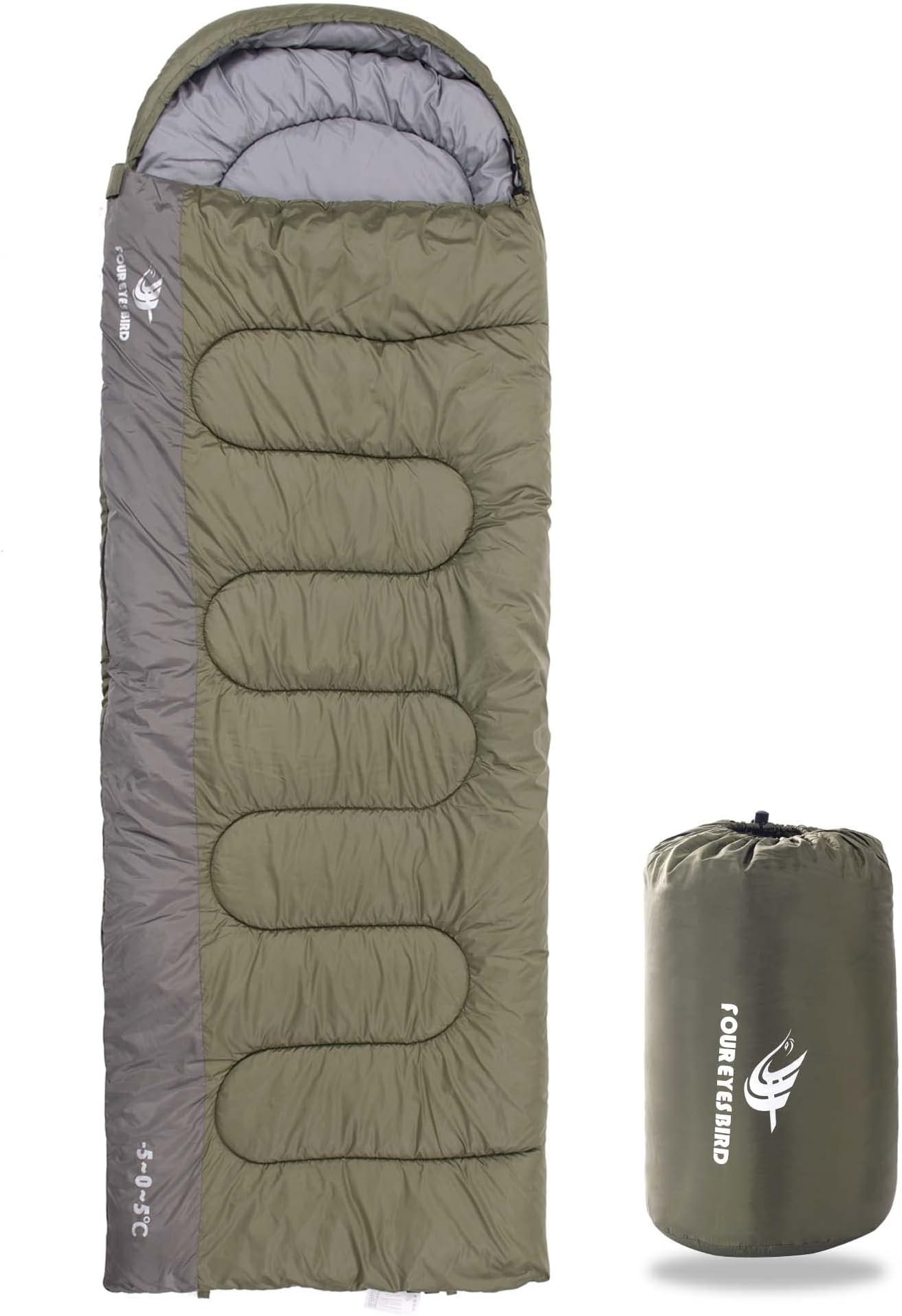 Arctic Lemmings Envelope Hooded Sleeping Bag(Army Green)