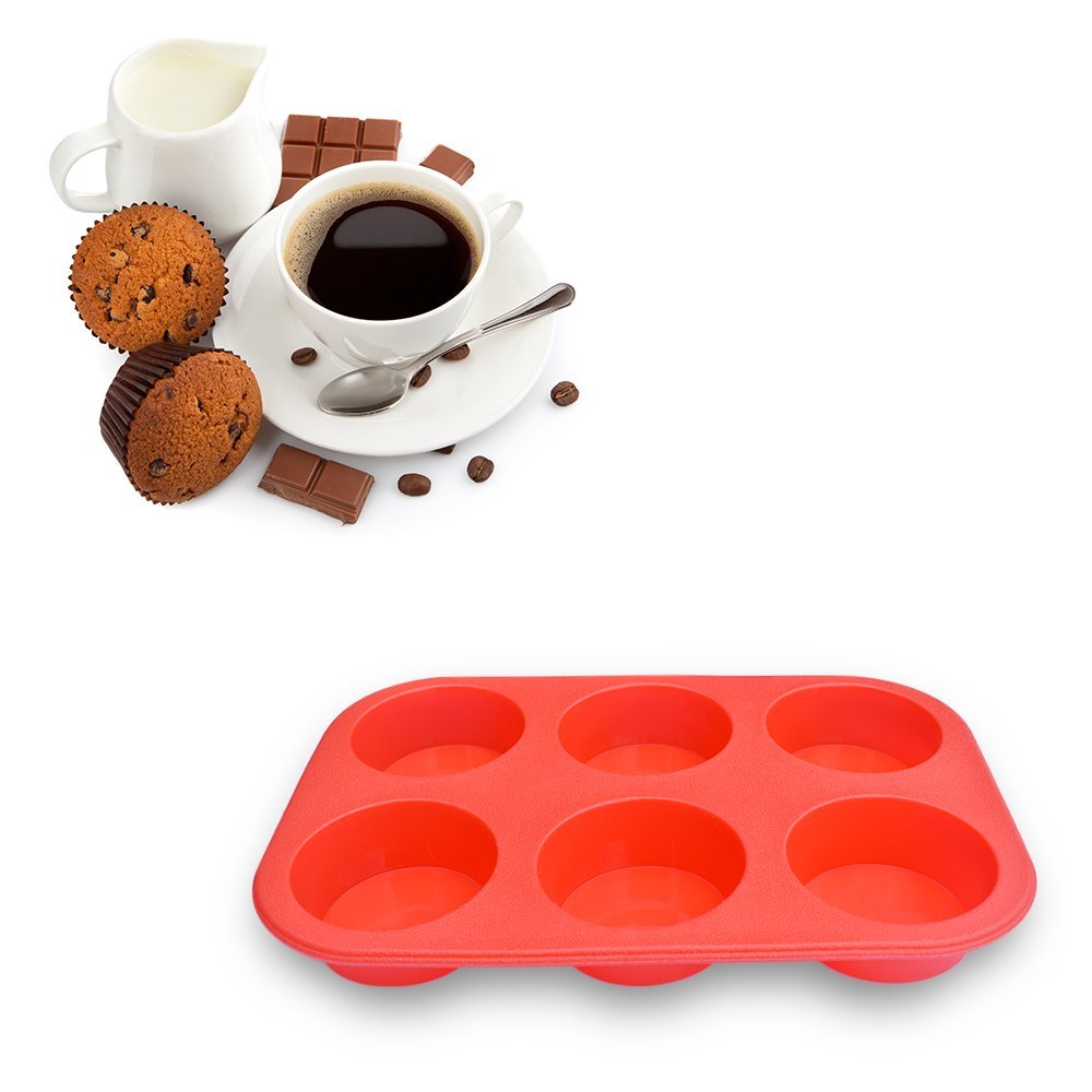 Vassoio per Muffin, Lovechef Silicone Antiaderente 6-Cup Muffin Pan (26 cm*18 cm) Silver