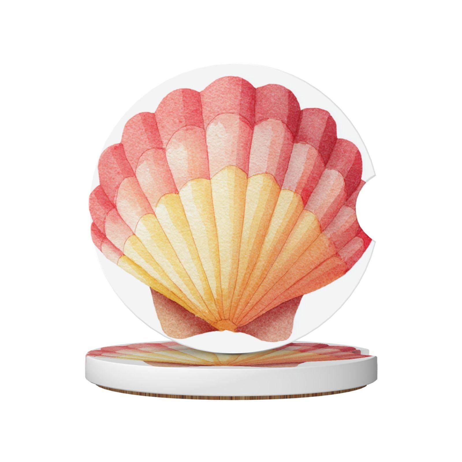 Simple Cute Shell Watercolor Ceramic Coasters,2pcs