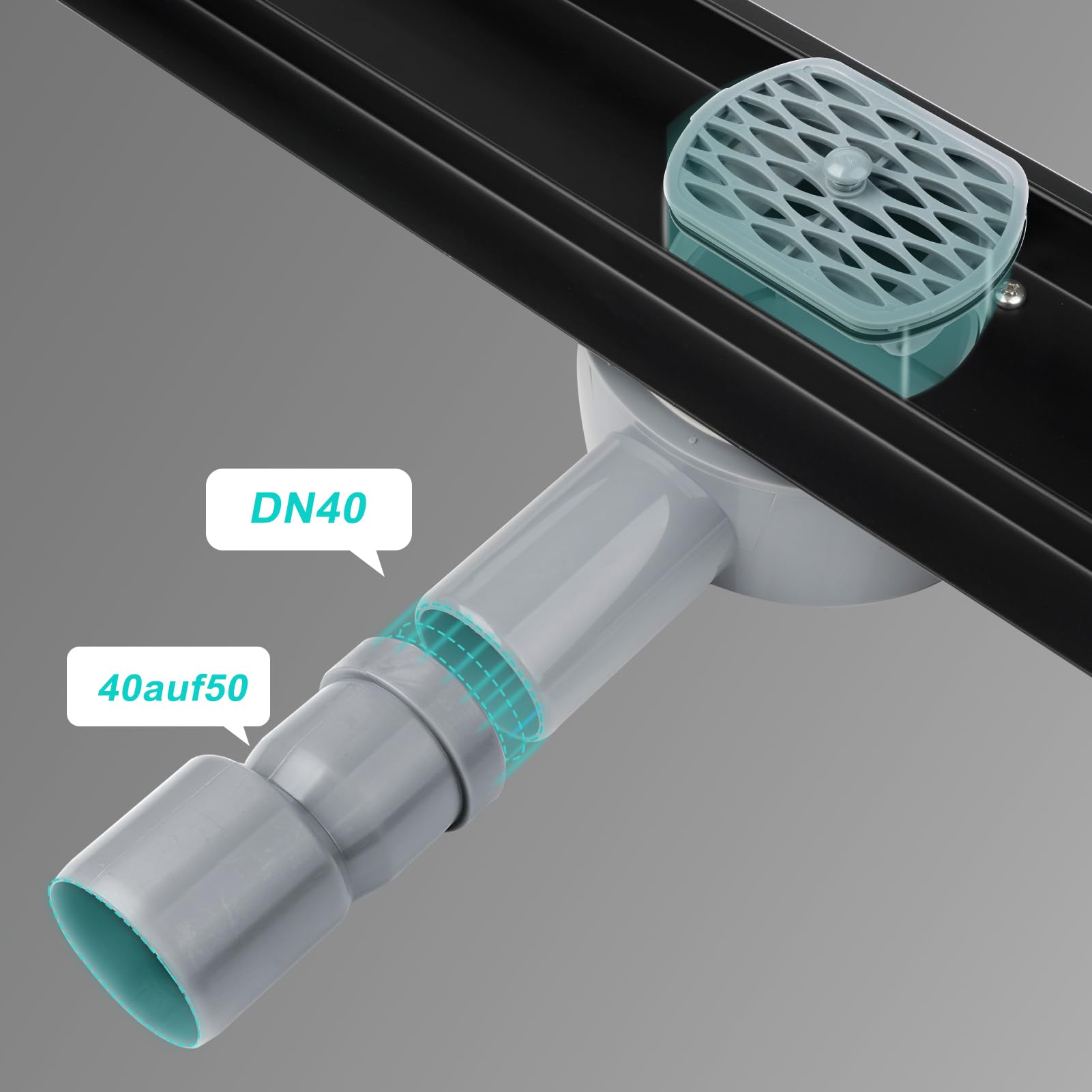 Canaletta Scarico Doccia Nero 40cm 2 in 1 in Acciaio Inox,Scarico Doccia Sifone girevole a 360° con filtro antiodore e filtro per capelli,Canalina Doccia Filo Pavimento