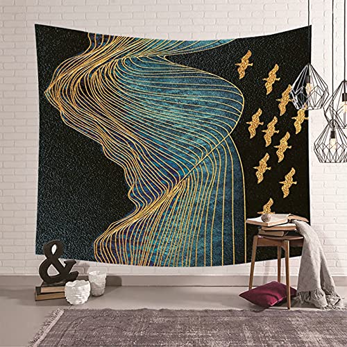 Tapiz de pared KnSam con diseño de ríos para transformar tu salón en un oasis azul y dorado 2