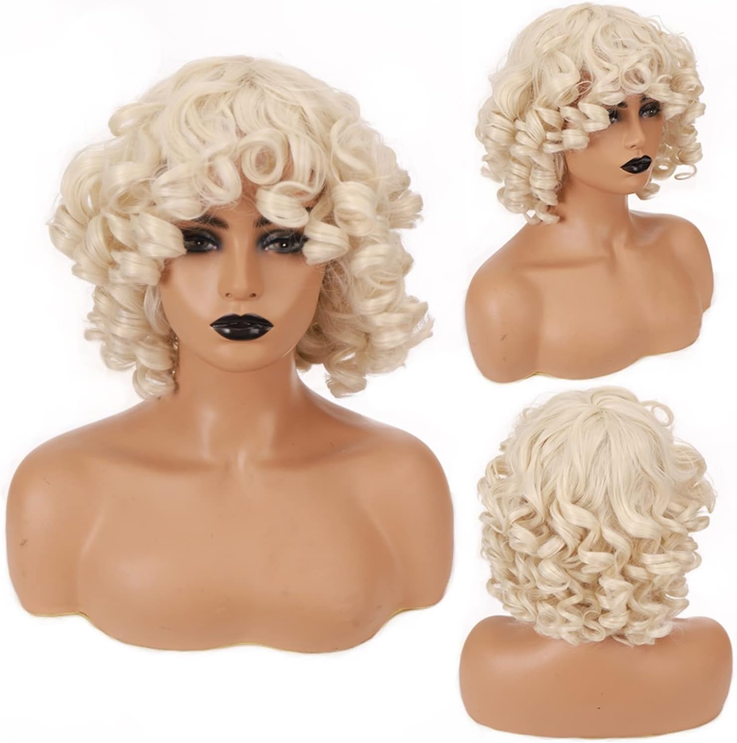 SUNESA Wigs for Women HOUYAN Short curly hair synthetic black female black brown wig African wig with bangs natural female hair accessories Natural Looking Wigs (Color : 008)