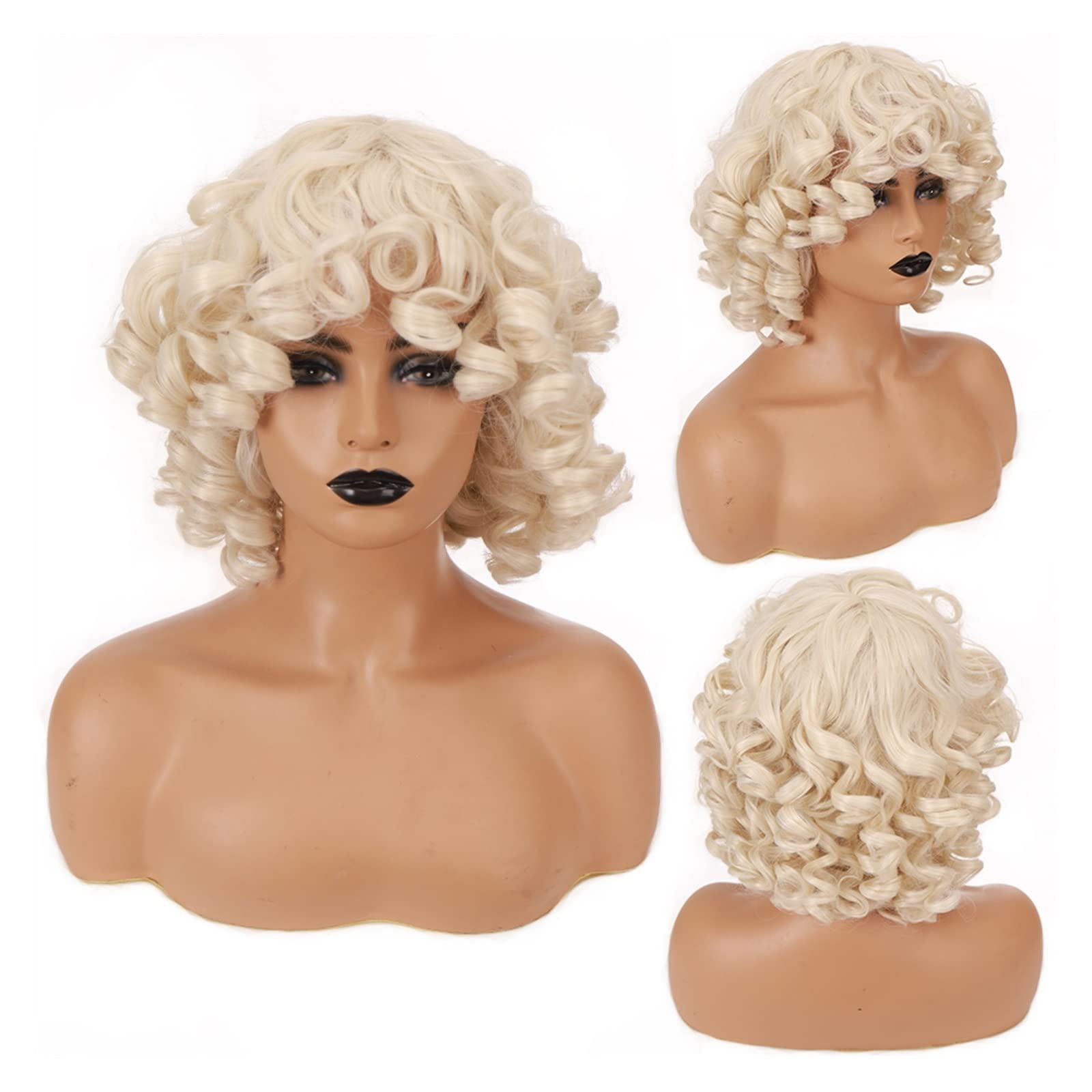 SUNESA Wigs for Women HOUYAN Short curly hair synthetic black female black brown wig African wig with bangs natural female hair accessories Natural Looking Wigs (Color : 008)