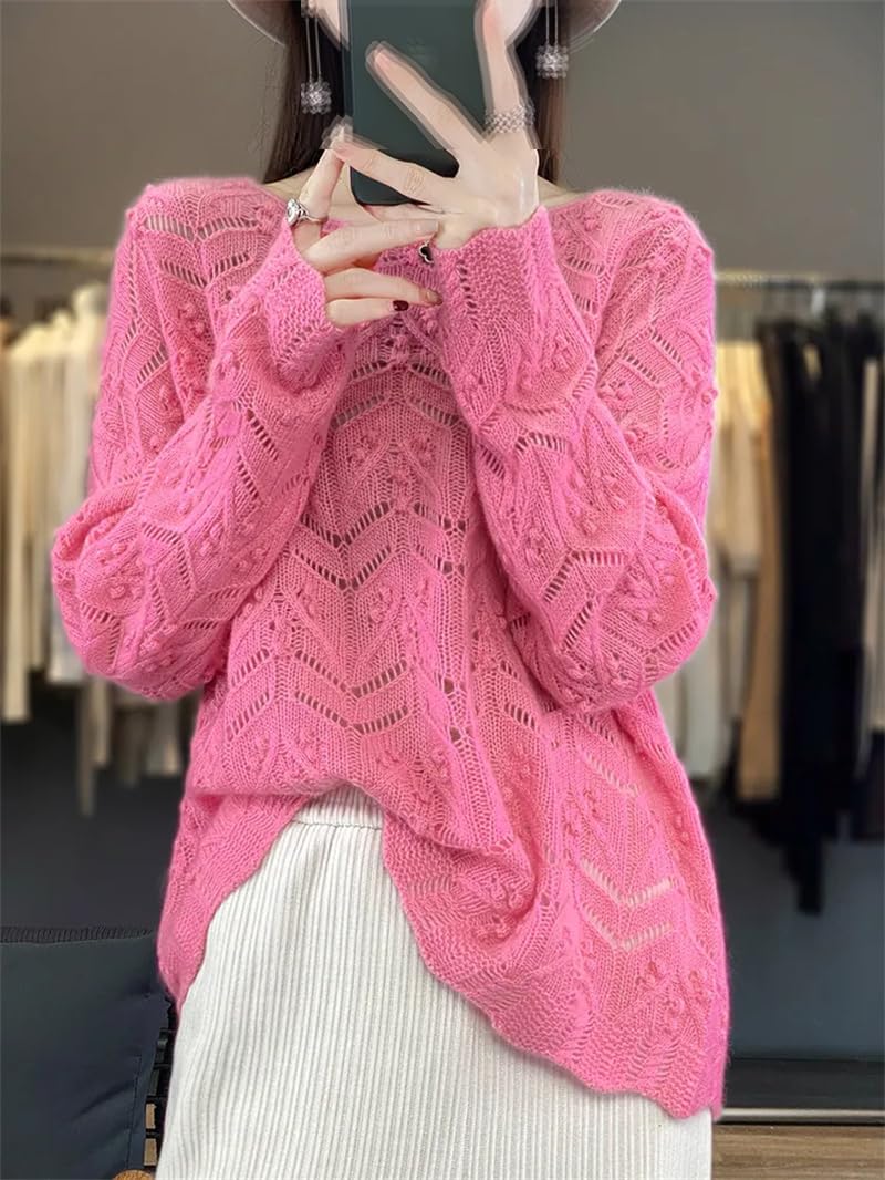 Maglione da donna in lana con scollo rotondo allentato maglione lavorato a maglia