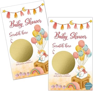 Haizct 50 Pack Baby Shower Scratch Off Cards, Cupcake Unicorn Scratch Tickets for Birthday Party, Unicorn Baby Shower Supplies, Funny Lottery Game Raffle Tickets for Wedding Group Game Family Activity
