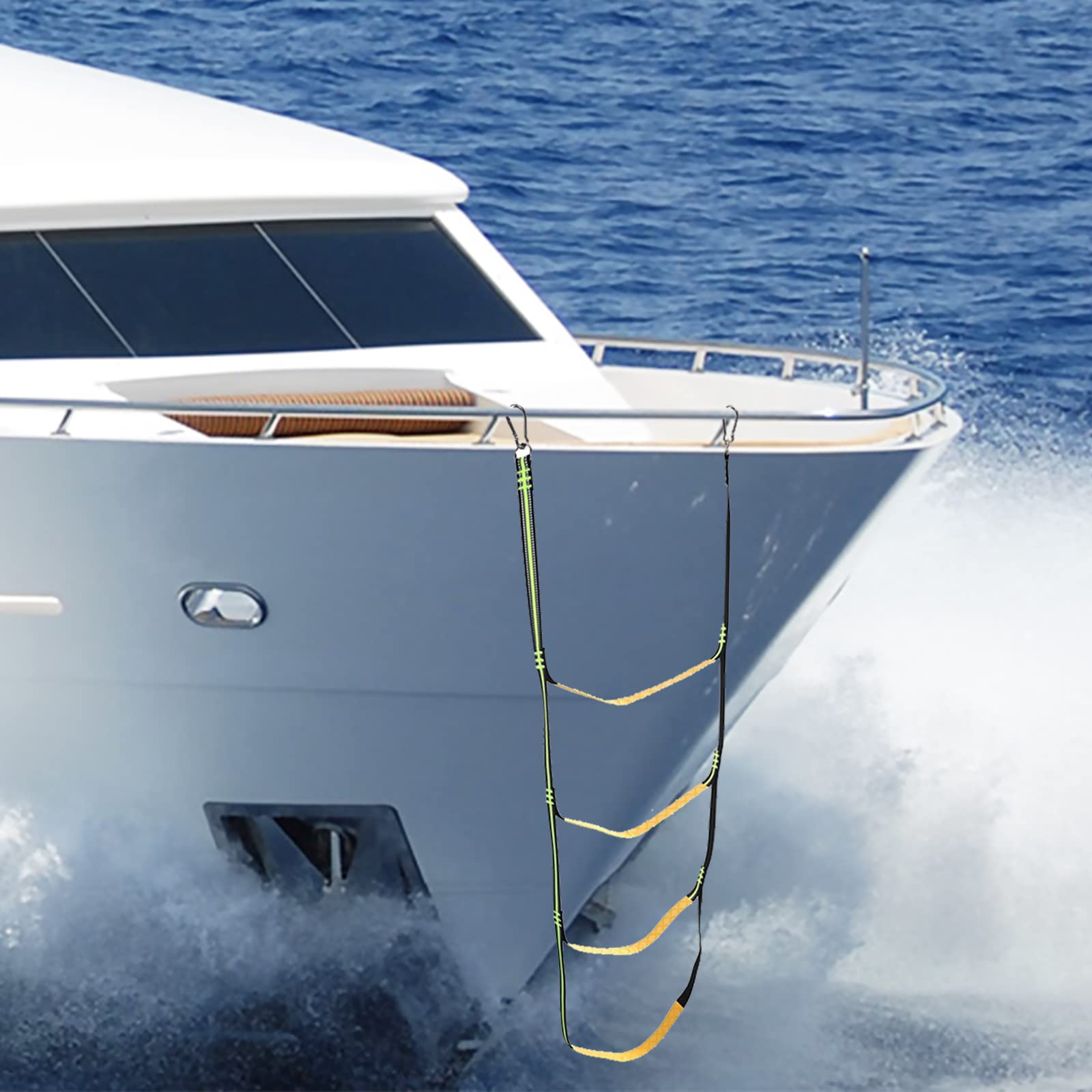 Échelle de Bateau à 4 Marches en Corde Marine - Pliable et Amovible pour Kayak et Bateau Gonflable