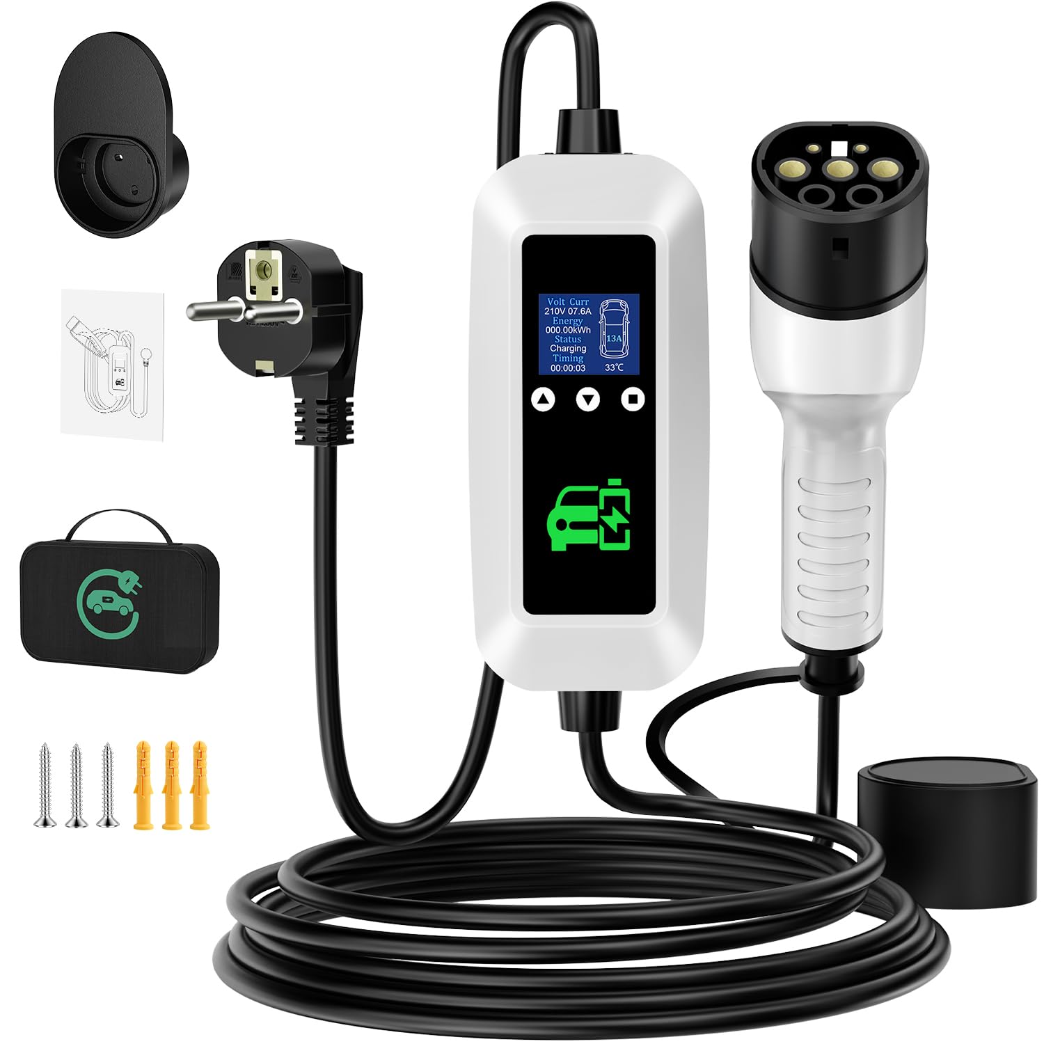 Typ 2 Ladekabel 3.68 kW, [6m, 16A, 1-Phasig] EV Chargers Ladekabel Auto, EV Ladegerät mit Display, steuerbare Digitalanzeige, geeignet für alle gängigen EV/PHEV