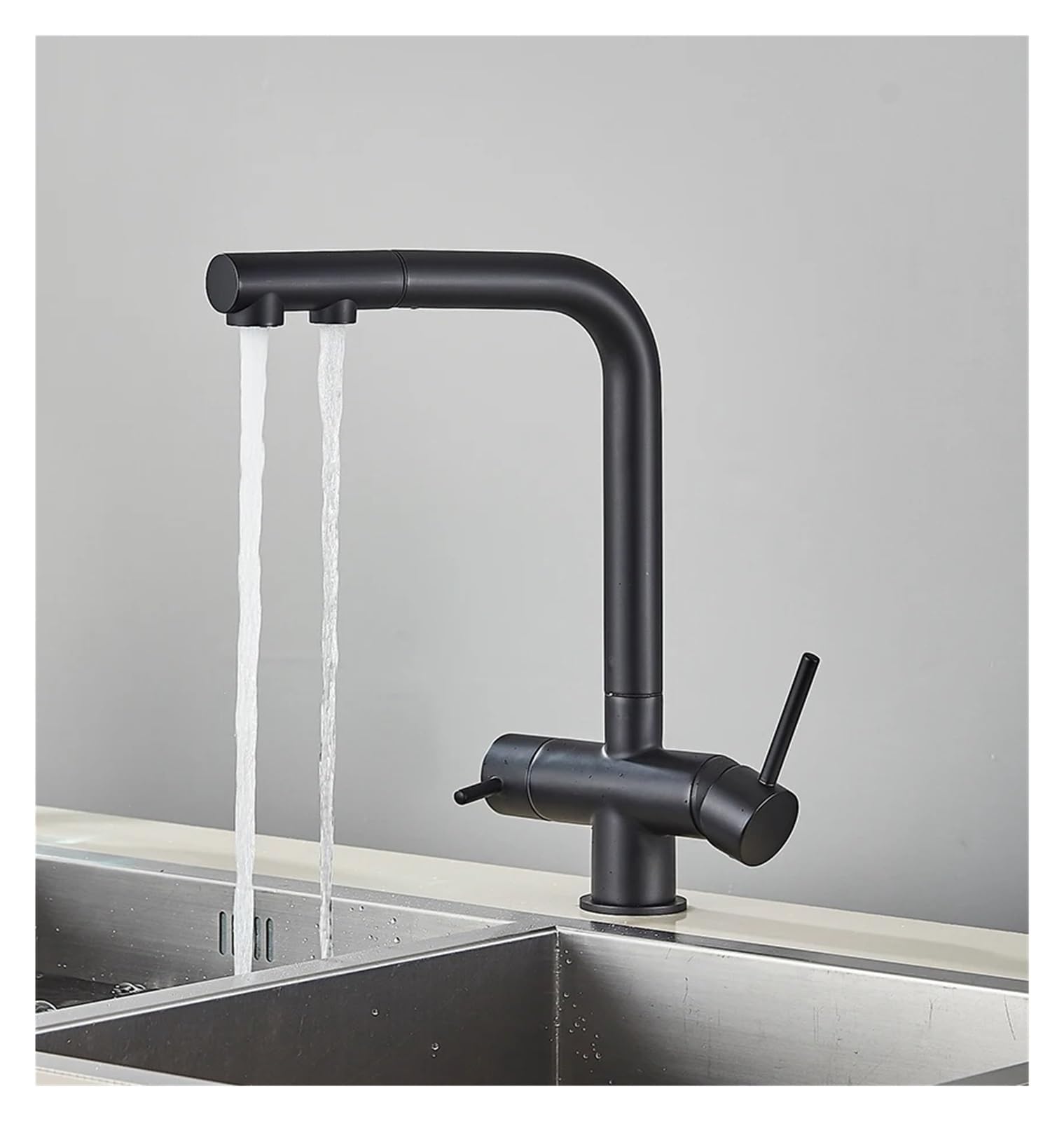 Mitigeur évier en laiton chromé et purificateur d'eau à double buse