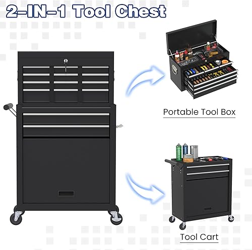 Miniatura 6 de Caja de herramientas con ruedas, caja de herramientas de alta capacidad de 8 cajones con ruedas, caja de herramientas de almacenamiento extraíble