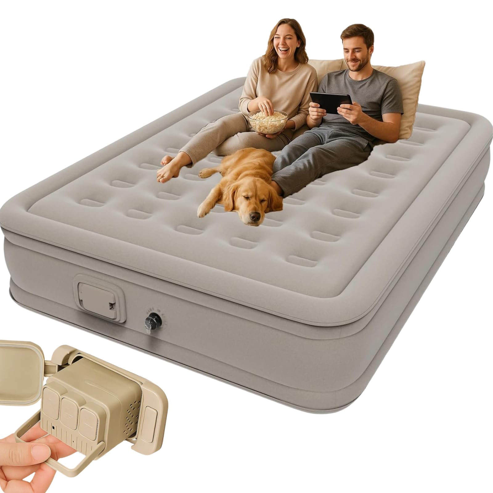Luchtbed 2 Persoon Met Ingebouwde USB Oplaadbare Pomp - Opblaasbaar