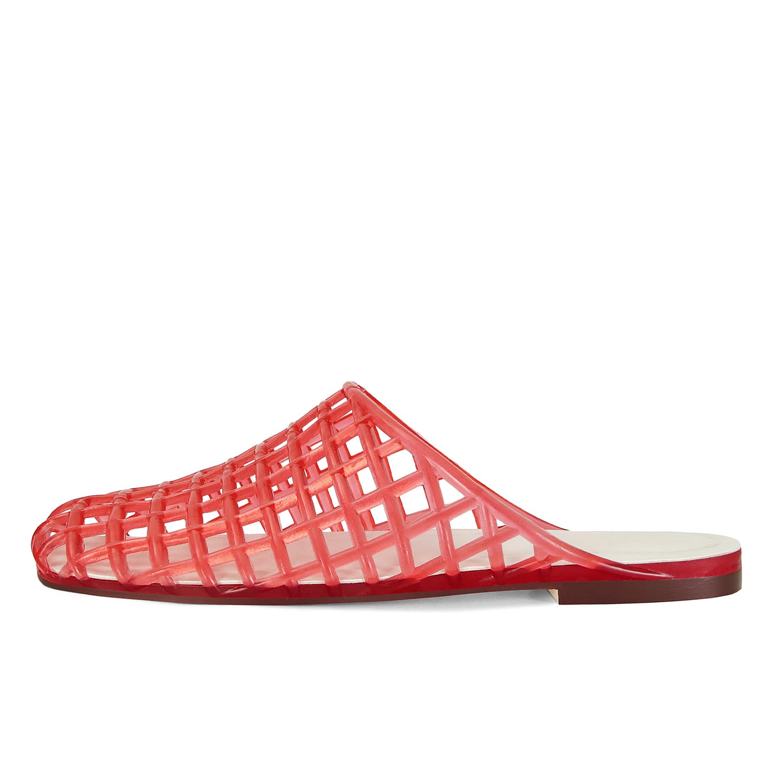 Women's Red Jelly Mesh Slides, Comfortable Flat Slip On Sandals, Casual Summer Beach Slippers
