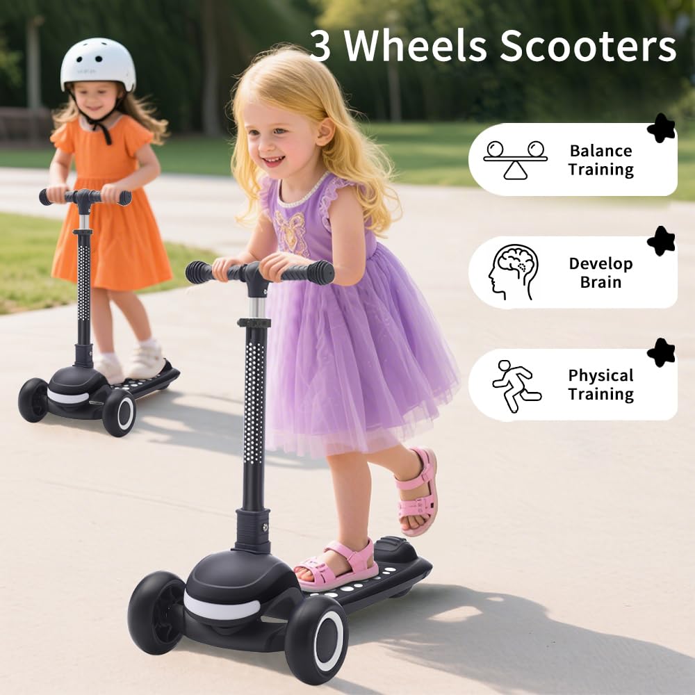 Kids Scooter Ages 3-10, One-click Folding with 4 Height Adjustable Handlebar and Rear Brake,Light Up Wide Deck Scooter for Boys & Girls - Image 5